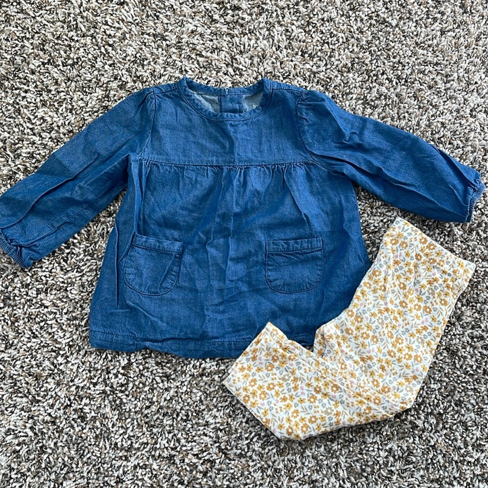 12M✨Carter’s Denim Shirt and Floral Leggings Set
